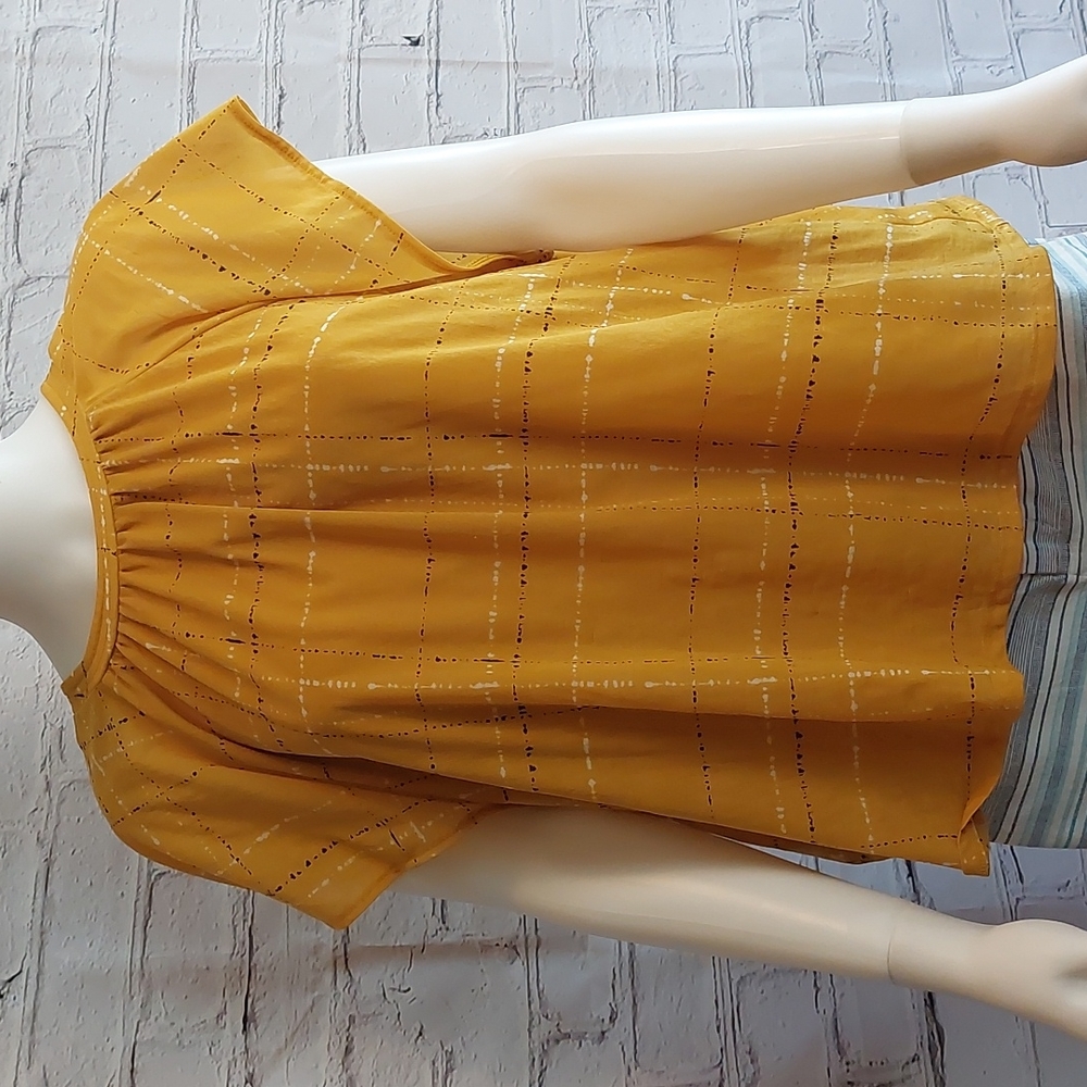 Apt 9 Yellow Plaid Flutter Sleeve Blouse Top 2X XXL